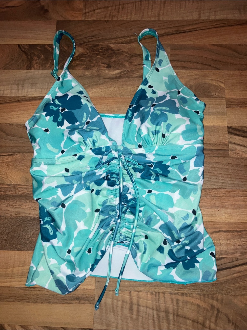 Nicole Miller Studio blue Aqua white floral tank top women’s size m
